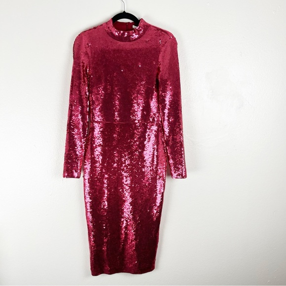 VERONICA BEARD The Nila Raspberry Long Sleeves Mock Neck Sequins Dress Size 0